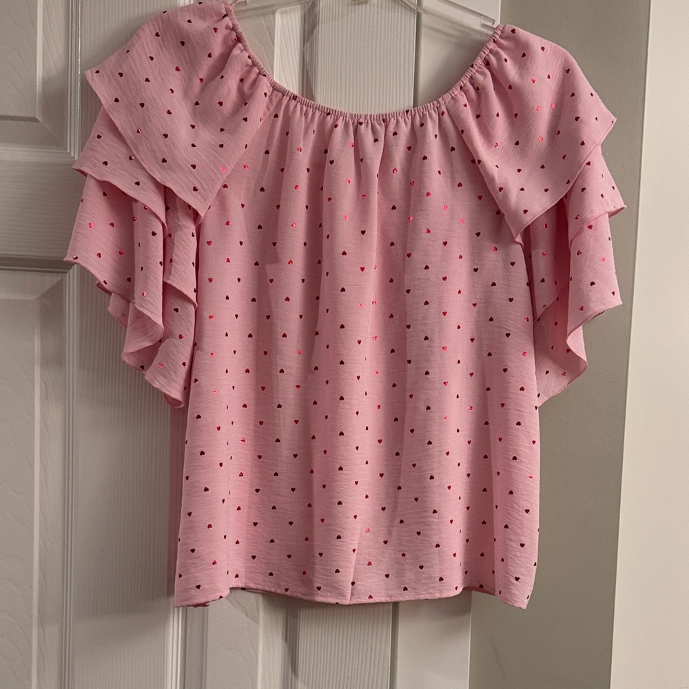 Pink Ruffle Sleeve Heart Print Top - Picture 4 of 6